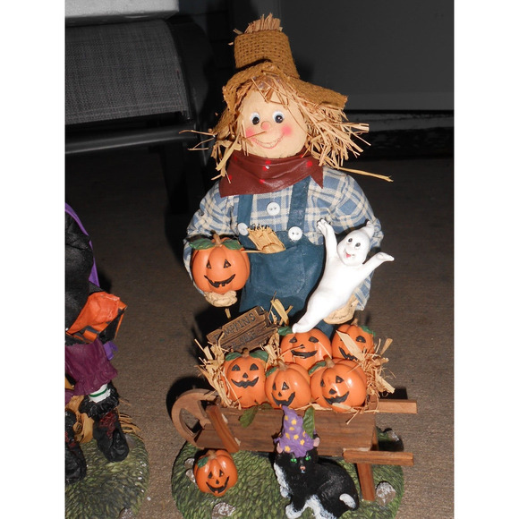 Halloween Scarecrow & Witch 13" Fabric Mache Figurines Pumpkins Ghosts Box - Picture 5 of 9
